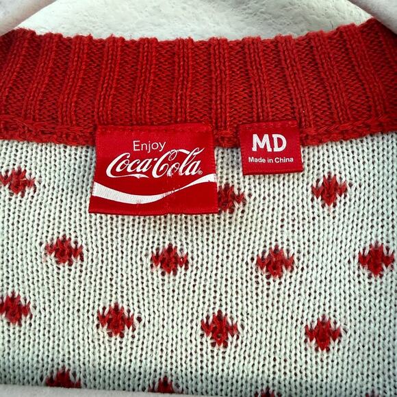 COCA COLA Polar Bear Christmas Sweater Red Holiday Graphic Knit Unisex M Retro - Picture 3 of 5